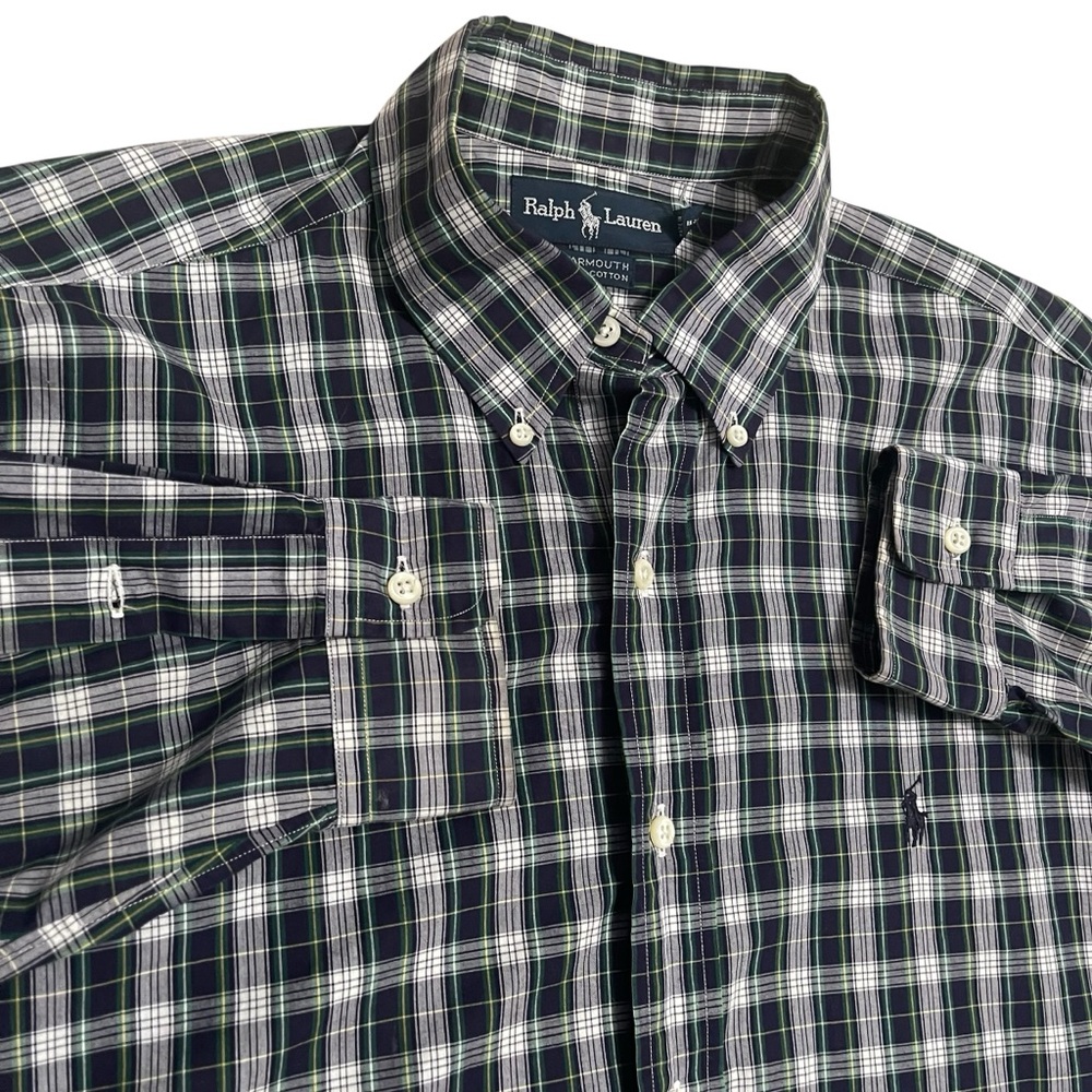 Ralph Lauren Navy Green Plaid Button-Down Shirt Yarmouth 16.5